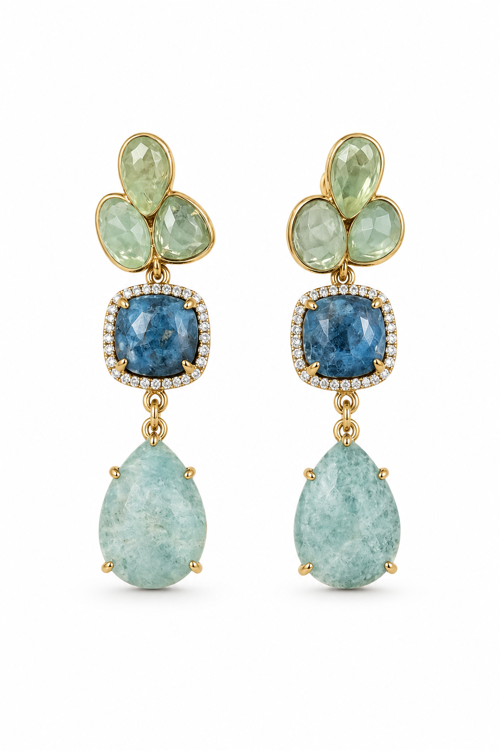 💖 Aretes con Piedras de Quarzo Verde Aqua